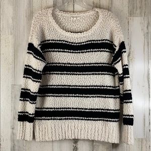 Maurices Black & White Stripped Fuzzy Sweater Lg.